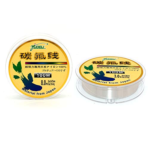 NUZAMAS Conjunto de 2 líneas de Pesca de fluorocarbono Total 200m / 220yds Línea líder de fluorocarbono Invisible, tamaño 3.0 (8.70KG / 19.18LB) y tamaño 8.0 (8.40KG / 40.56LB)