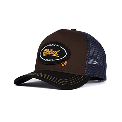 Oblack Gorras de Hombre Origins Brown Gorras Mujer Marrón Beisbol Ajustable con Visera Negra y Rejilla Azul - Gorra Trucker