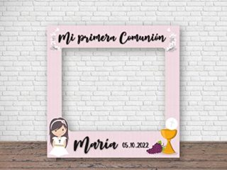 Oedim Photocall en Cartón para Comunión Rosa Personalizado, 100 x 100 cm, Eventos o Celebraciones puntuales, Ventana Troquelada, Photocall Divertido