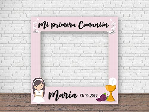 Oedim Photocall en Cartón para Comunión Rosa Personalizado, 100 x 100 cm, Eventos o Celebraciones puntuales, Ventana Troquelada, Photocall Divertido