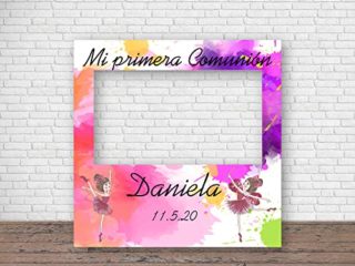 Oedim Photocall Mi Primera Comunión Bailarinas Personalizado, 100 x 100 cm, Eventos o Celebraciones puntuales, Ventana Troquelada, Photocall Divertido
