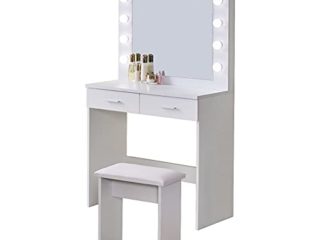 OFCASA - Juego de tocador de espejo con luces LED, diseño moderno y espejo Hollywood, mesa de almacenamiento con 2 cajones, para maquillaje, escritorio para dormitorio o vestidor