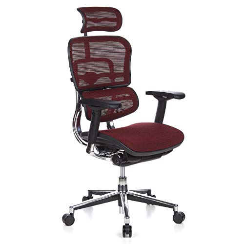 Ofiprix Silla Keystone Silla de Oficina Ergonómica Silla de Oficina Alta Gama Respaldo Transpirable Soporte Lumbar Brazos 4D Ajustables Aluminio Reposacabezas Color Rojo