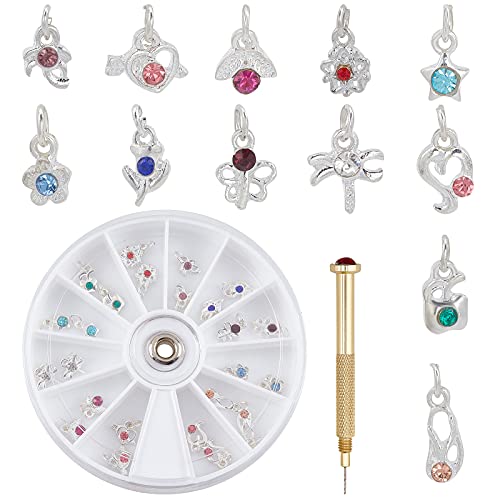 OLYCRAFT 24 piezas de joyería de uñas anillos Dangle Nail Art accesorios con clavo herramienta taladro manual de aleación para puntas, acrílico, geles y decoraciones
