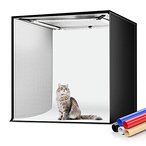 OMBAR Caja de Luz Estudio Fotográfico Portátil 60x60x60cm Caja de Fotografía con Panel de 240 Cuentas de LED Luz 6000Lm Mini Estidio Fotográfico con Iluminación LED 3000-6500K 5 Fondos de Fotografía