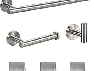 OMETOP Juego de Accesorios de Baño Acero Inoxidable 6 Piezas, 42cm Toalleros de Baño Montado en la Pared,1 Toallero de Papel,1 Gancho para Toalla de Baño,3 Gancho Adhesivo Pared (Plata)