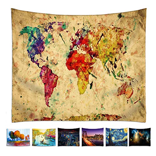 omnihabits Tapiz, paño de Pared, tapicería, Colcha, Manta Impression Detallada (World Map, 130 x 150 cm)