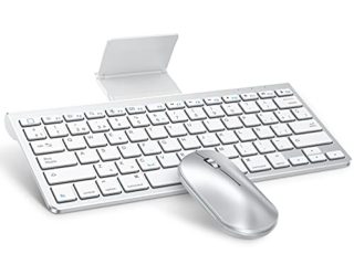 OMOTON Bluetooth Teclado y Ratón Inalámbrico Compatible con iPad/iPad Pro/Air Series, con Soporte Plegable, Ligero y Fácil de Llevar,QWERTY Español Ñ- Plata