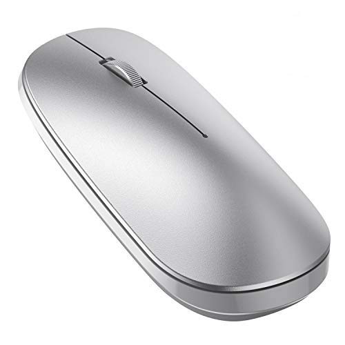 OMOTON Ratón Bluetooth, Ratón Inalámbrico Compatible con Macbook, iPad (Superior a Versión 13), Ordenador, Tablet, Sistema de Windows, Android, Mac, Linux y iPadOS, Ratón BT5.0/ 3.0, Plata