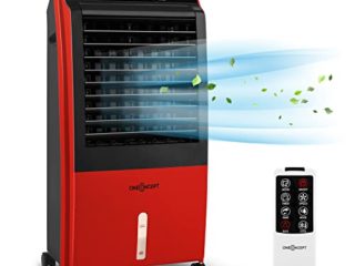 oneConcept CTR-1 – Enfriador de aire 4 en 1, Ventilador, Enfriador de aire, Humidificador, Limpiador de aire, Ionizador, Depósito de 8 L, Caudal de 360 m³/h, 65 W, Portátil, Mando a distancia, Carmesí