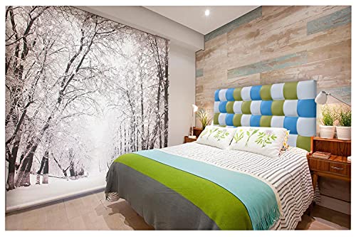 ONEK-DECCO Cabecero de Cama tapizado en Polipiel Mod. Kansas Patchwork 6 para Cama de niño, Juvenil y Matrimonio (70 cm. Alto). (Blanco-Turquesa-Verde, 120x70)