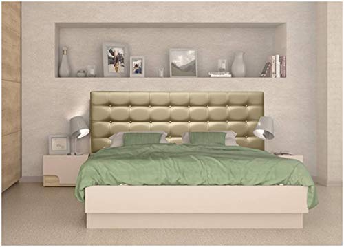 ONEK-DECCO Cabecero Mod. Kansas con Botones tapizado en Polipiel Acolchado de Dormitorio Medidas Cabezal de Cama niño, Juvenil y Matrimonio (150x70, Dorado)