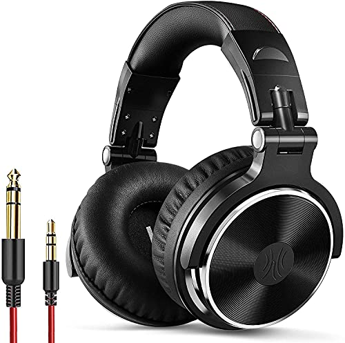 OneOdio Pro10 Auriculares DJ con Cable, Estéreo de Mezcla y Monitor de Estudio, 50mm Controladores, 3.5 y 6.35mm Conector de Audio para PC AMP Grabación de Teléfono Piano Guitarra, Negro