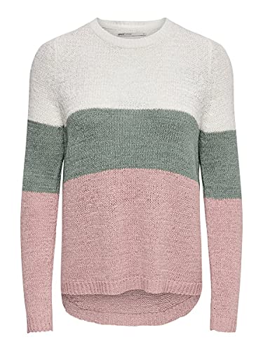 Only Onlgeena L/s Block Pullover Knt Noos suéter, Multicolor (Cloud Dancer Stripes: W. Chinois Green/Rose), 38 (Talla del Fabricante: Small) para Mujer