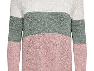 Only Onlgeena L/s Block Pullover Knt Noos suéter, Multicolor (Cloud Dancer Stripes: W. Chinois Green/Rose), 42 (Talla del Fabricante: Large) para Mujer