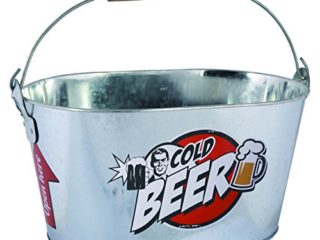 ootb Cubo de Metal Ovalado, Cold Beer, con asa y Manilla de Madera, Aluminio, Plateado, 26 x 13 x 4 cm