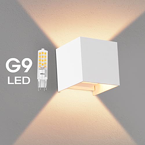 OOWOLF Lampara De Pared, Apliques De Pared Exterior Impermeable IP65 Con Luz Blanco Cálido 3000K LED Bombillas Reemplazables Para Interior Exterior Aplique Con Bombilla