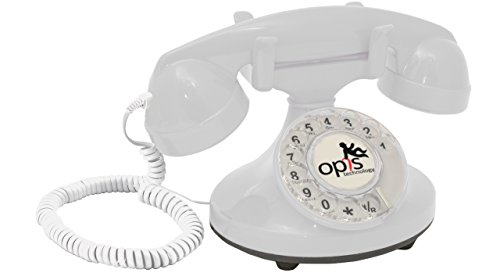 OPIS FunkyFon Cable: Teléfono telefono Fijo Retro con Disco de marcar en el Estilo sinuoso de la década de 1920, con Timbre electrónico Moderno (Blanco)