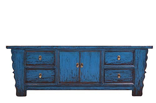 OPIUM OUTLET Sideboard Lowboard TV Vintage, Aparador Cómoda Azul, Salon, Dormitorio, Comedor, Shabby, Antiguo