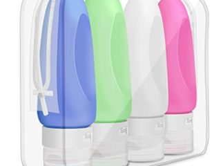 Opret Botellas de Viaje 4 Pack TSA Aprobó Botellas de Silicona Portátiles (89ml) a Prueba de Fugas para Gel, Champús, Lociones y Artículos de Tocador, FDA Certificado Sin BPA