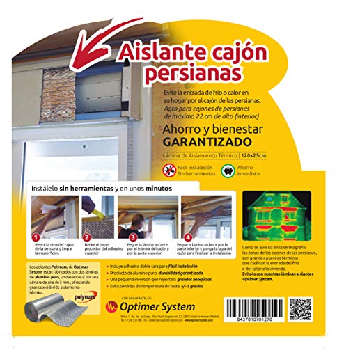 Optimer System – Aislante Térmico Reflexivo Frío y Calor para Cajón Persiana, Contador de Agua, Controlador de Riego, con Cinta Adhesiva
