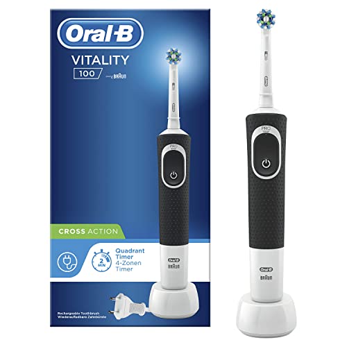 Oral-B Vitality 100 Cepillo de Dientes Eléctrico con Mango Recargable, Tecnología Braun y 1 Cabezal de Recambio - Negro