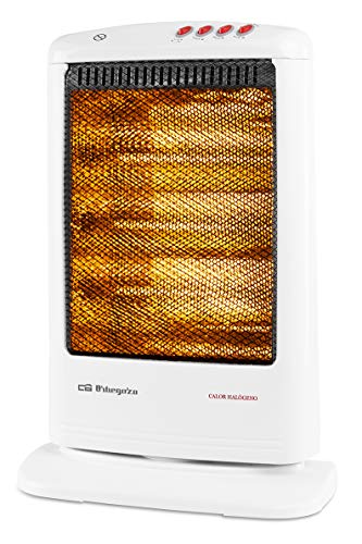 Orbegozo BP 0303 A - Calefactor halógeno eléctrico, 3 niveles de potencia, oscilante, asa de transporte, sistema antivuelco, 1200 W