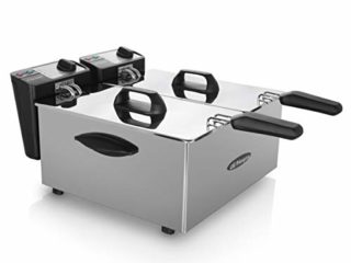 Orbegozo FDR 70 - Freidora profesional, 7 litros (2 cubetas de 3,5 litros), termostato regulable, indicadores luminosos, asas de tacto frío, recogecables, acero inoxidable, 2000 W
