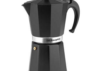 Orbegozo KFN 1210 - Cafetera italiana de aluminio, 12 tazas de capacidad, mango ergonómico, válvula de seguridad, filtro desmontable, Color Negro