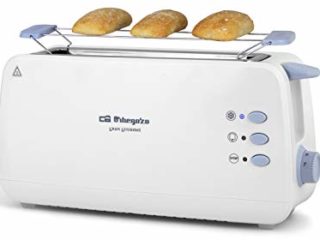 Orbegozo TO 4012 - Tostadora de ranura larga, calienta panecillos, 7 niveles de tostado, función descongelación y recalentamiento, bandeja recogemigas, 850 W