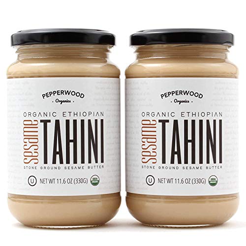 Organic Stone-Ground Ethiopian Sesame Tahini Paste, Hulled, Unsalted, Non-GMO, Gluten-Free, Kosher, Vegan, USDA Organic, Peanut-Free, 330g Glass Jars (2 Pack)