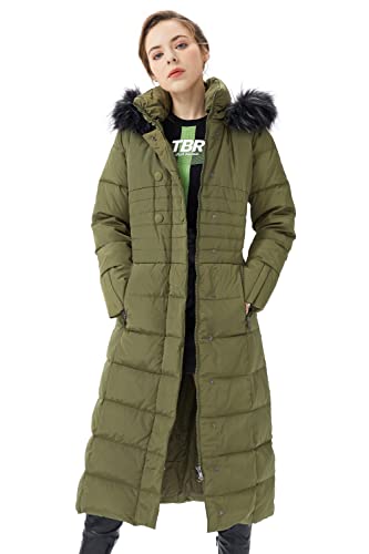 Orolay Chaqueta de Plumón para Mujer con Abrigo de Manga Raglán con Capucha de Pelo Largo Ejercito verde XS