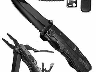 ORSIFOW Cuchillo Multiusos, Herramienta Multiuso Inoxidable | Alicates Plegables & Cuchillo | Destornillador & Abrebotellas (Black)