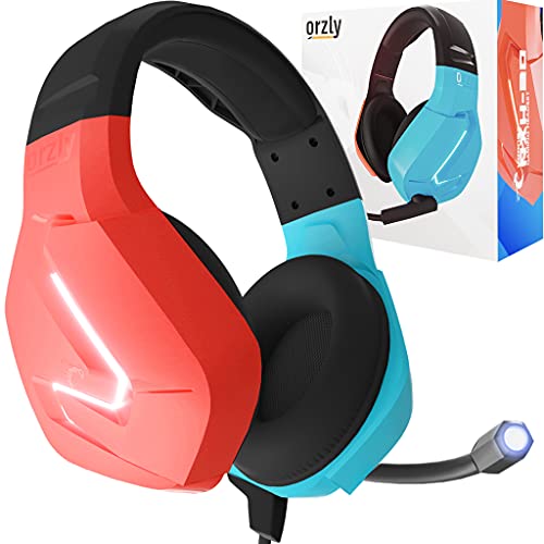Orzly Auriculares para Juegos Orzly con micrófono compatibles con Nintendo Switch OLED y Lite Joycon Color Match con micrófono de luz LED y Control Remoto - Hornet RXH-20 Tanami Edition