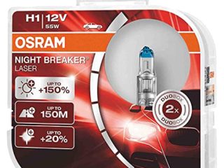 OSRAM NIGHT BREAKER LASER H1, +150% más de luz, lámpara halógena para faros, 64150NL-HCB, coche de 12 V, caja dúo (2 lámparas)