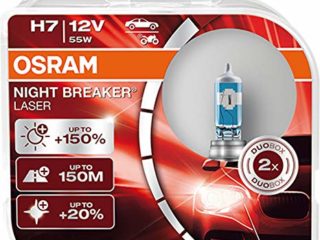 OSRAM NIGHT BREAKER LASER H7, +150% más de luz, lámpara halógena para faros, 64210NL-HCB, coche de 12 V, caja dúo (2 lámparas)