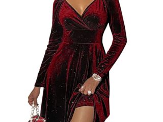 OtoñO E Invierno Moda Casual Mujer con Cuello En V Color SóLido Terciopelo Vestido Falda Cintura Delgada LíNea A Falda Vestido Corto Mujer