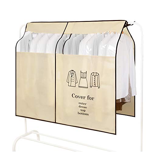 OTraki Funda Burro Ropa 120x110 cm Funda Protectora para Perchero Antipolvo Funda Ropa A Prueba de Humedad Cubierta para Burro con Ventana Transparente Beige