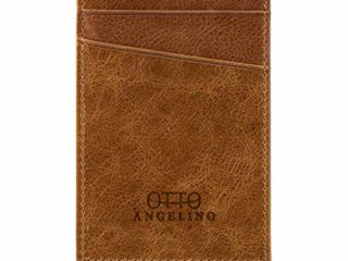 Otto Angelino Cartera con Tarjetero de Cuero Genuino Delgado para Hombres - Múltiples Ranuras para Tarjetas de Crédito, Tarjetas Débito, de Banco y de Negocios, Bloqueo DE RFID, Unisex