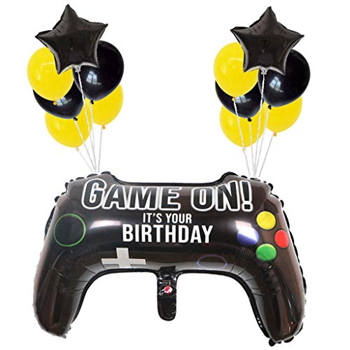 Ouceanwin Juego de Decoración de Cumpleaños para Videojuegos, Joystick Globo de Helio Oro Negro Controlador de Juegos, Juego de Decoración para Fiesta de Cumpleaños para Niños y Niñas