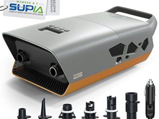 OutdoorMaster 20PSI SUP Bomba de Aire Eléctrica de alta presión Cachalot - Bomba de aire de 12 V CC Inflado inteligente de dos etapas y apagado automático, función de desinflado