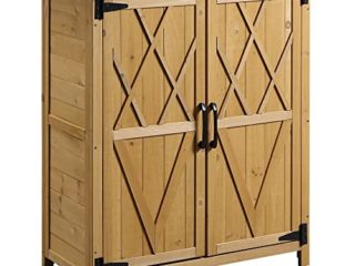 Outsunny Armario de Madera de Jardín 75x40x90 cm 0,24 m² para Almacenamiento de Herramientas con 2 Puertas 4 Estantes y Techo Galvanizado para Exterior Terraza Natural