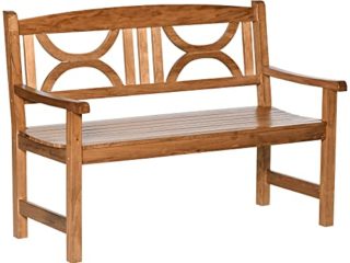 Outsunny Banco de Madera Maciza Exterior de 2 Plazas 123x61x89,5 cm Banco de Jardín con Respaldo Decorativo y Reposabrazos para Terraza Balcón Patio Carga 250 kg Natural
