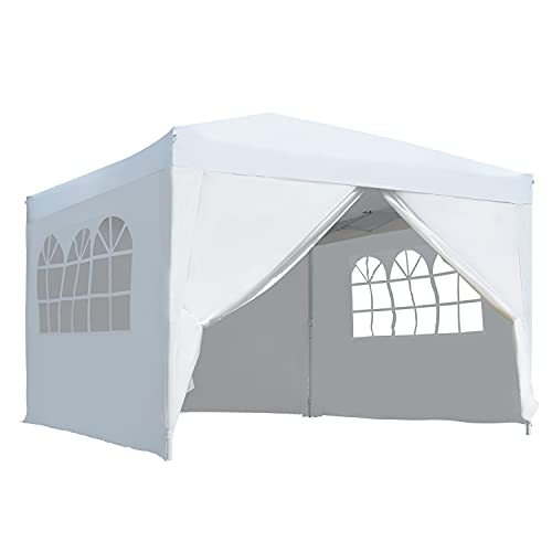Outsunny Carpa Gazebo con Paredes Desmontables Ventanas Visibles Puerta con Cremallera Incluye Bolsa de Transporte Cuerdas y Piquetas 3x3 m Blanco