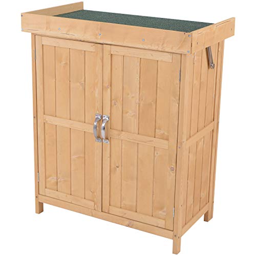 Outsunny Caseta de Jardín 74x43x88 cm Cobertizo de Madera Exterior para Almacenamiento de Herramientas Leñas con 2 Puertas y Techo Asfáltico Abatible Natural