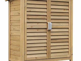 Outsunny Cobertizo de Almacenamiento de Madera para Jardín 87x46,5x96,5 cm con 2 Estantes Interiores 2 Puertas de Buena Ventilación y Techo Inclinado para Exterior Terreza Natural