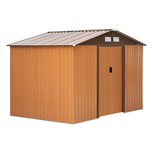 Outsunny Cobertizo de Jardín Exterior 5,2 m² 277x195x192 cm Caseta de Jardín Metálica para Almacenamiento de Herramientas con Base Incluida y 4 Ventanas Ocre