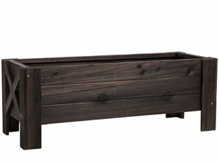Outsunny Huerto Urbano Jardinera Macetero de Madera Arriate de Jardín Rectangular con Patas para Flores Plantas Cultivos 100x36,5x36 cm Marrón