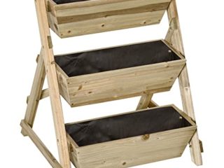 Outsunny Jardinera de Escalera de 3 Pisos Maceteros de Madera con Tela no Tejida y Orificios de Drenaje Huerto Urbano para Plantas Macetas Flores Jardín 71x61x77 cm Natural