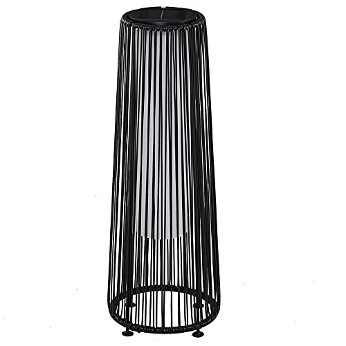 Outsunny Lámpara de Pie de Mimbre Ratán de Energía Solar con LED 1,5 W Interruptor de Control de Luz Automático Decoración para Exterior Ø21,5x61 cm Negro